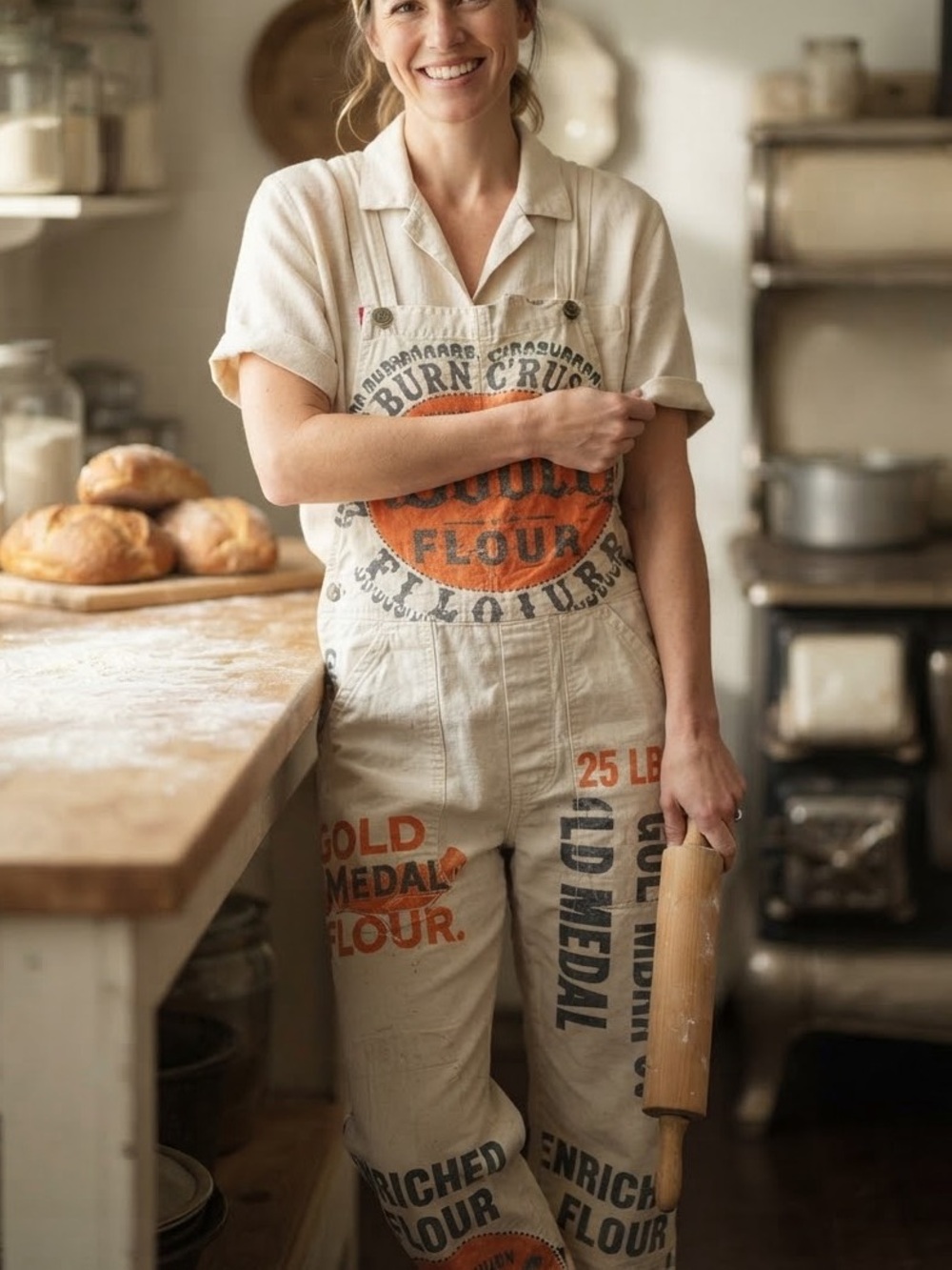 Vintage Gold Medal Flour Sacks Overall Wide Leg Design Size Medium